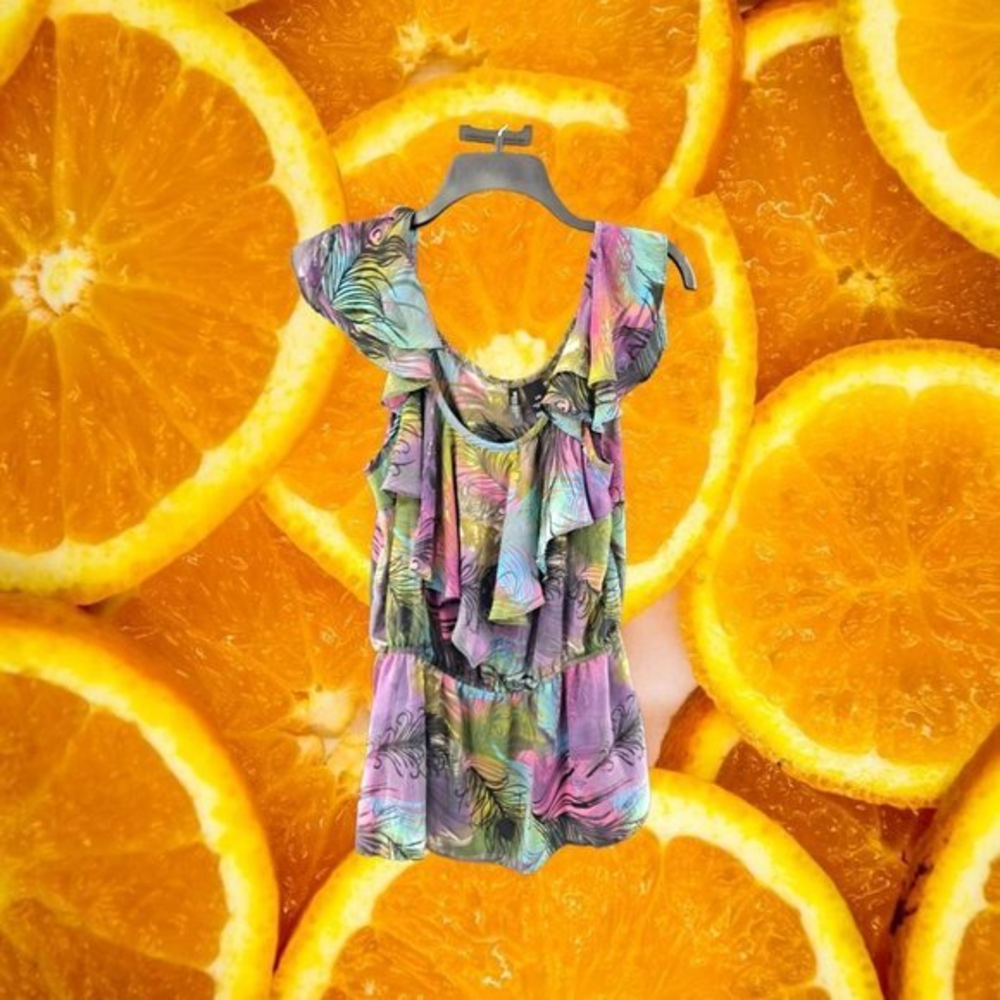 Bisou Bisou Sleeveless Blouse‎ Blue/Yellow/Pink Size LG